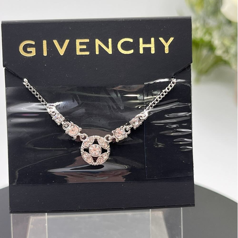 Givenchy Silver Tone Clear Sparkly Round Rhinestone‎ Necklace New